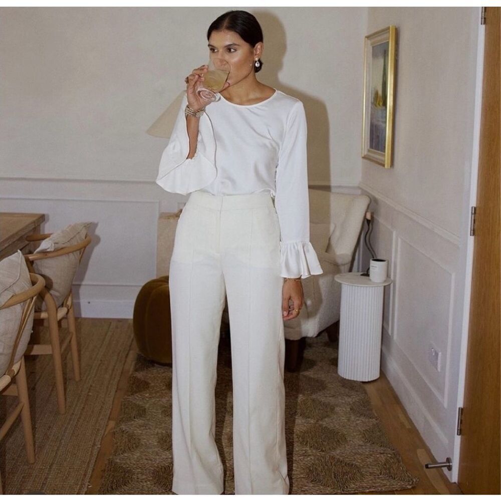 J.Crew SZ Small Ivory Winter Garden Top Ruffle Long Sleeve Elegant Mature Sleek